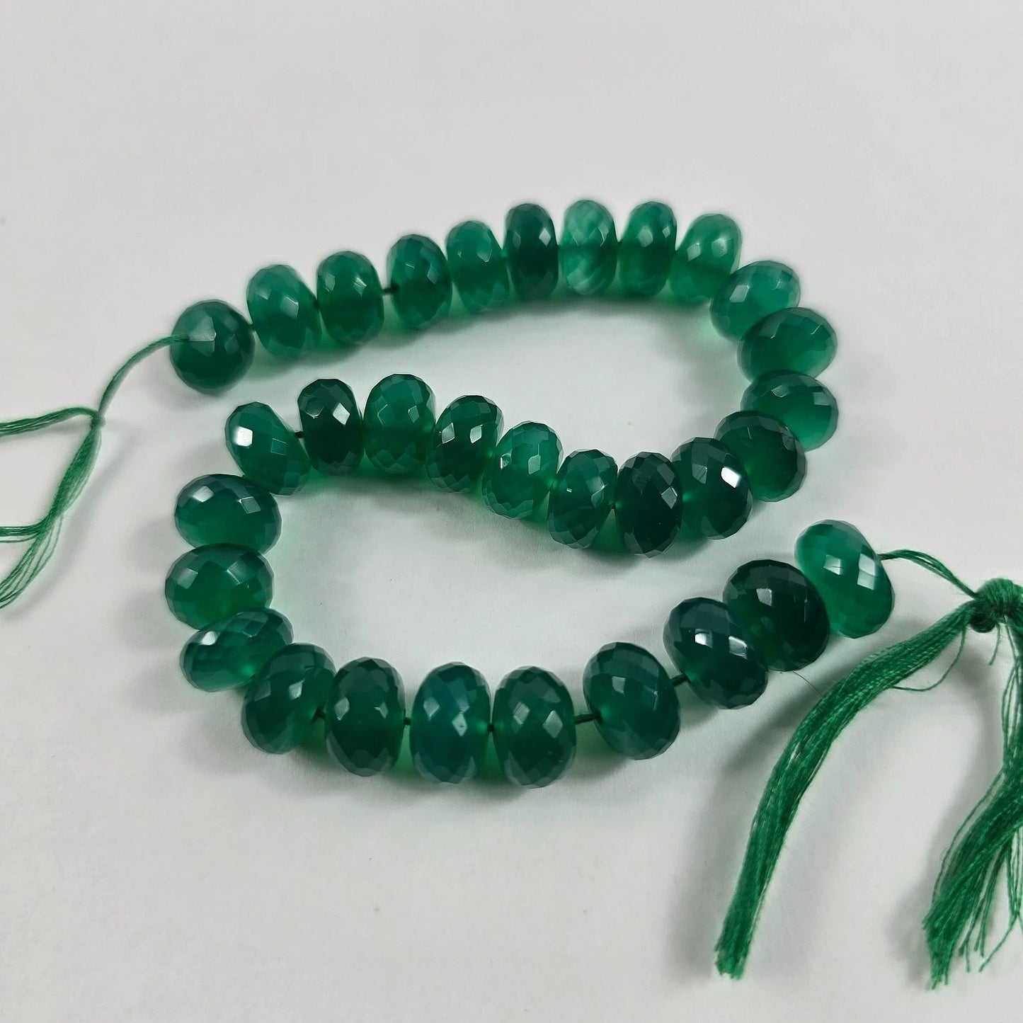 Green Onyx Faceted Rondelle Beads 9x6mm 8 Inch Strand