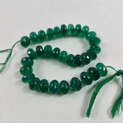 Green Onyx Faceted Rondelle Beads 9x6mm 8 Inch Strand