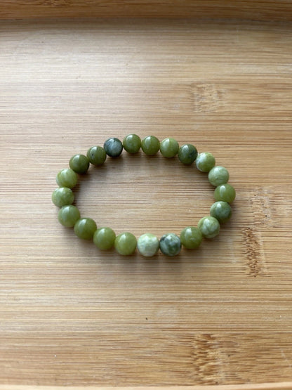 Hetian Jade Beaded Stretch Bracelet | 8mm Round Beads | 6" Handmade Jewelry