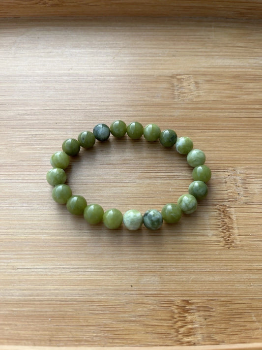 Hetian Jade Beaded Stretch Bracelet | 8mm Round Beads | 6" Handmade Jewelry