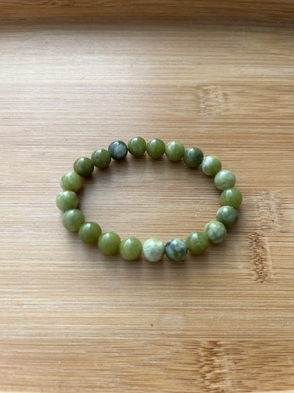 Hetian Jade Beaded Stretch Bracelet | 8mm Round Beads | 6" Handmade Jewelry