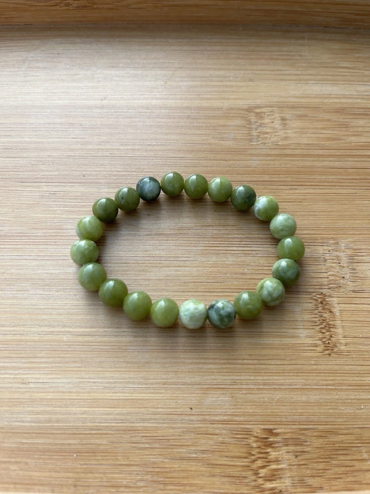 Hetian Jade Beaded Stretch Bracelet | 8mm Round Beads | 6" Handmade Jewelry