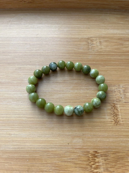 Hetian Jade Beaded Stretch Bracelet | 8mm Round Beads | 6" Handmade Jewelry