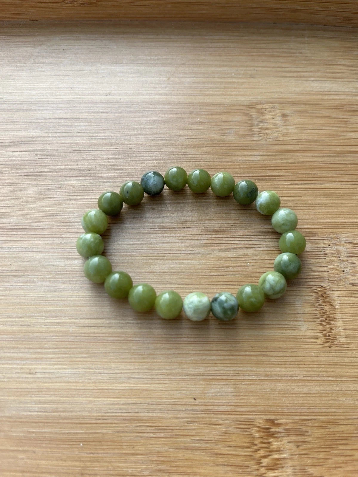 Hetian Jade Beaded Stretch Bracelet | 8mm Round Beads | 6" Handmade Jewelry
