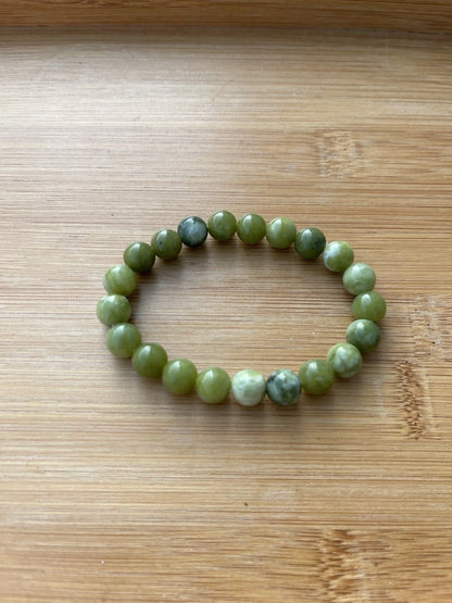 Hetian Jade Beaded Stretch Bracelet | 8mm Round Beads | 6" Handmade Jewelry