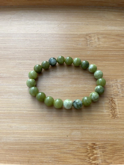 Hetian Jade Beaded Stretch Bracelet | 8mm Round Beads | 6" Handmade Jewelry