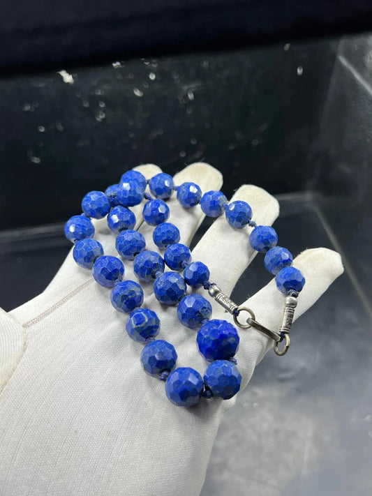 Natural Blue Stone Bead Necklace – Faceted Round Beads Boho Handmade Jewelry