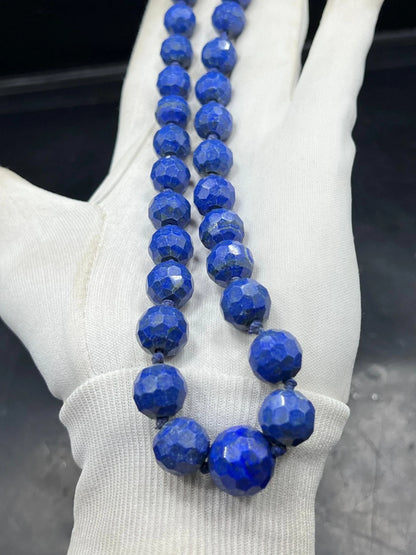 Natural Blue Stone Bead Necklace – Faceted Round Beads Boho Handmade Jewelry