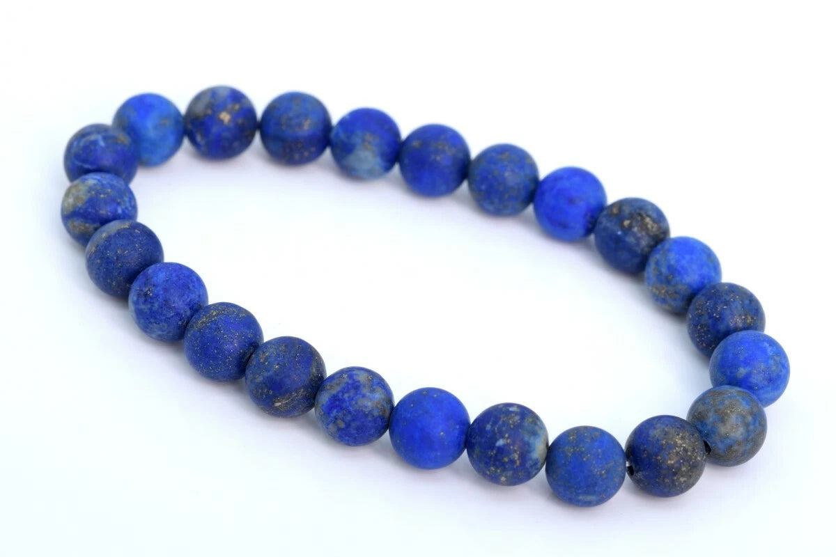 Matte Blue Lapis Lazuli Bracelet | 7-8mm Natural Gemstone Beads | Handmade Jewelry Gift