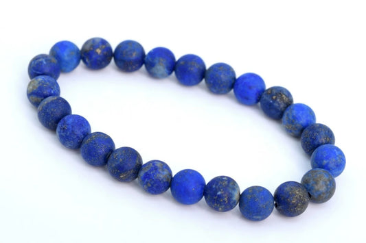 Matte Blue Lapis Lazuli Bracelet | 7-8mm Natural Gemstone Beads | Handmade Jewelry Gift