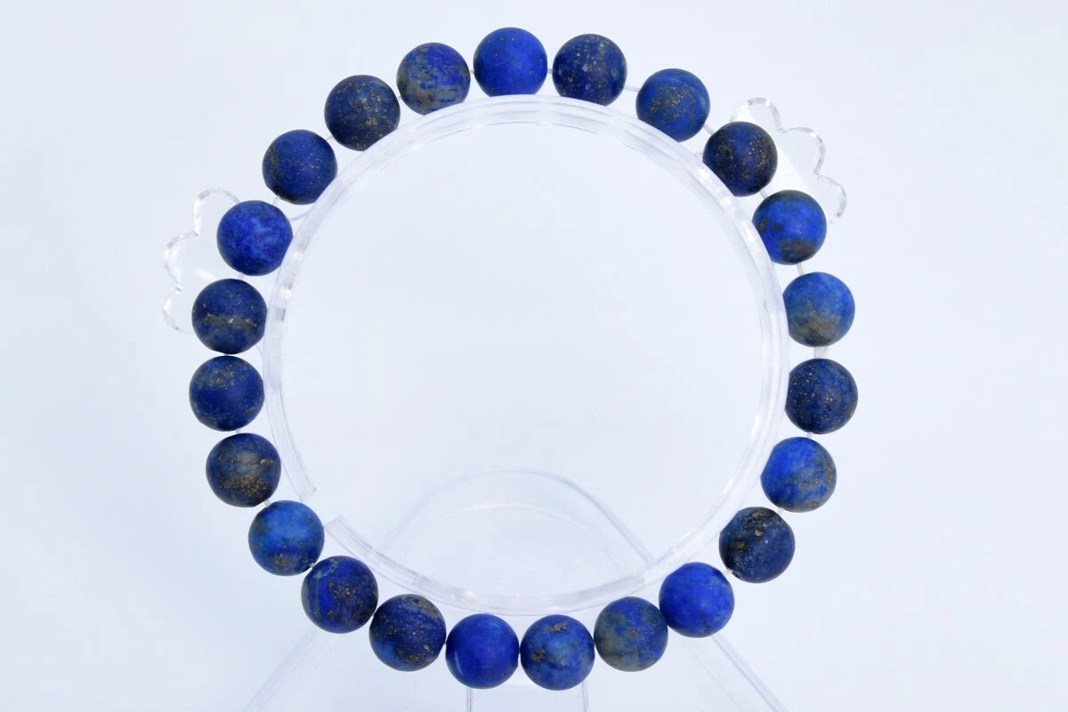 Matte Blue Lapis Lazuli Bracelet | 7-8mm Natural Gemstone Beads | Handmade Jewelry Gift