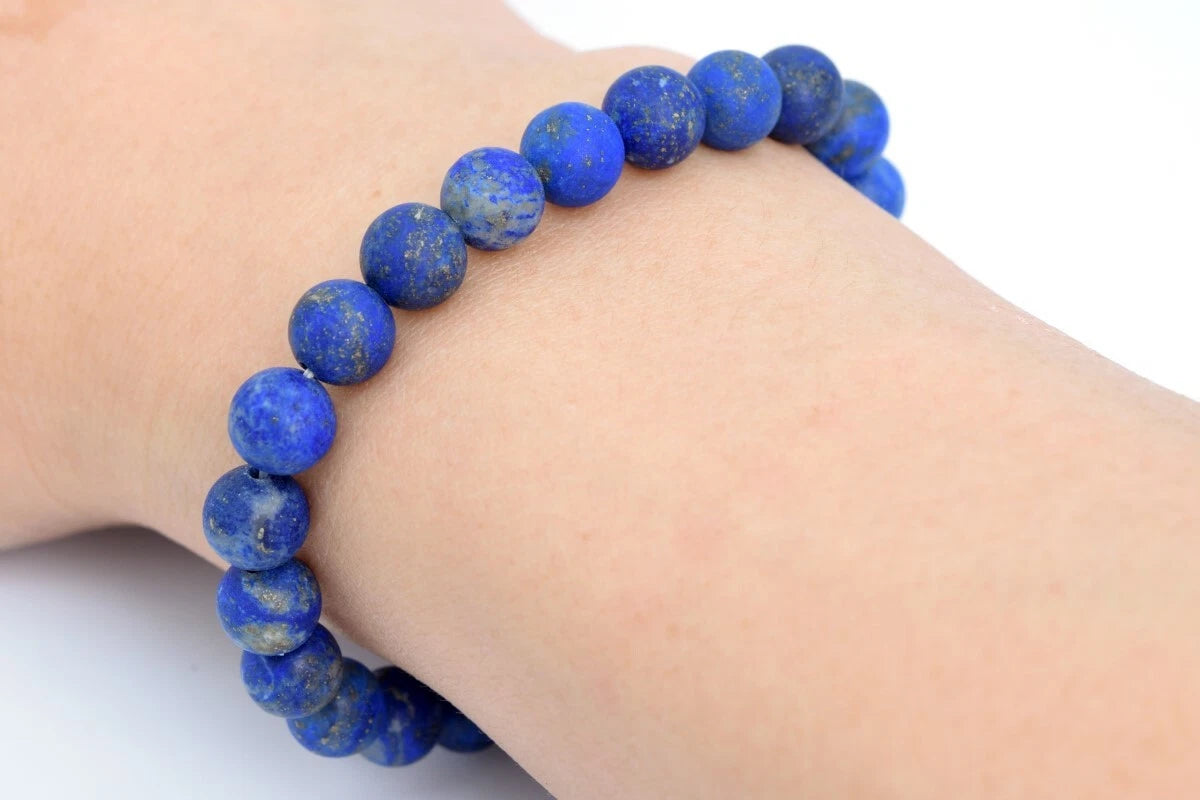 Matte Blue Lapis Lazuli Bracelet | 7-8mm Natural Gemstone Beads | Handmade Jewelry Gift