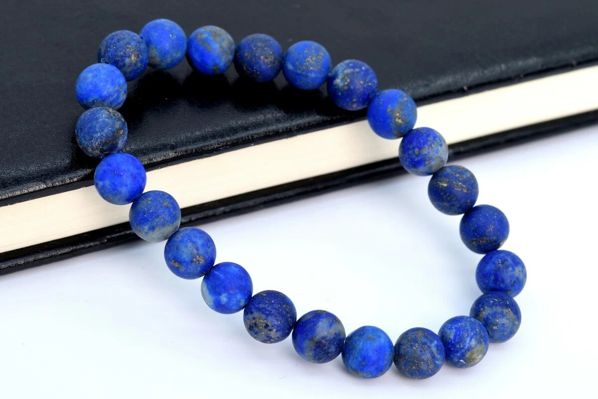 Matte Blue Lapis Lazuli Bracelet | 7-8mm Natural Gemstone Beads | Handmade Jewelry Gift