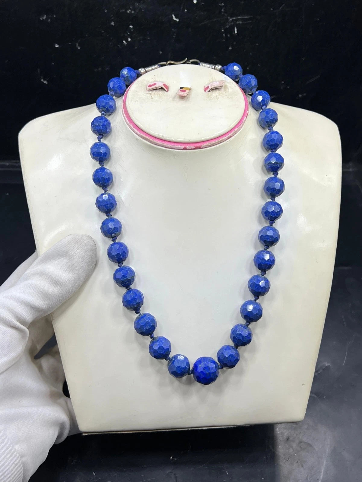 Natural Blue Stone Bead Necklace – Faceted Round Beads Boho Handmade Jewelry