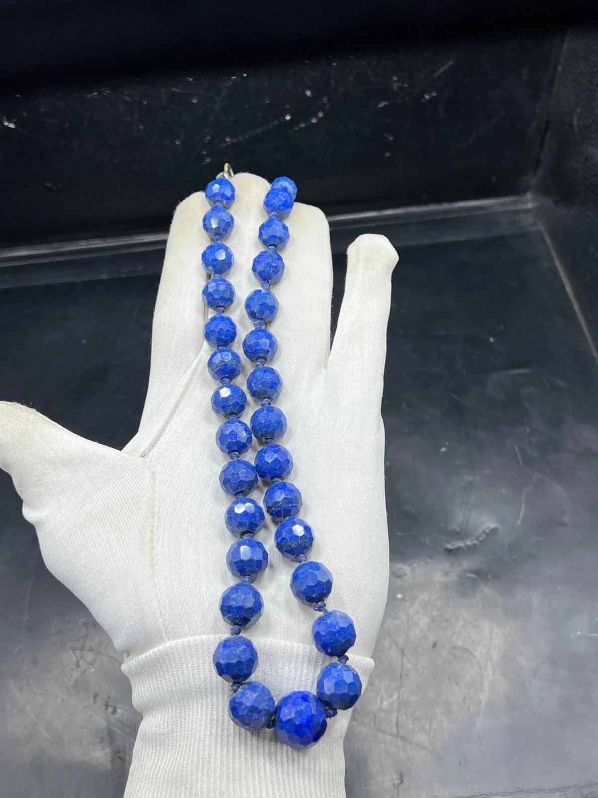 Natural Blue Stone Bead Necklace – Faceted Round Beads Boho Handmade Jewelry