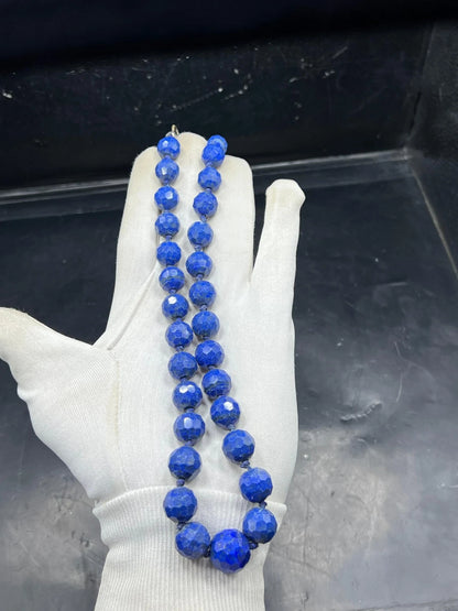 Natural Blue Stone Bead Necklace – Faceted Round Beads Boho Handmade Jewelry
