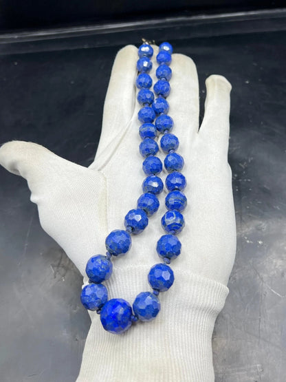 Natural Blue Stone Bead Necklace – Faceted Round Beads Boho Handmade Jewelry