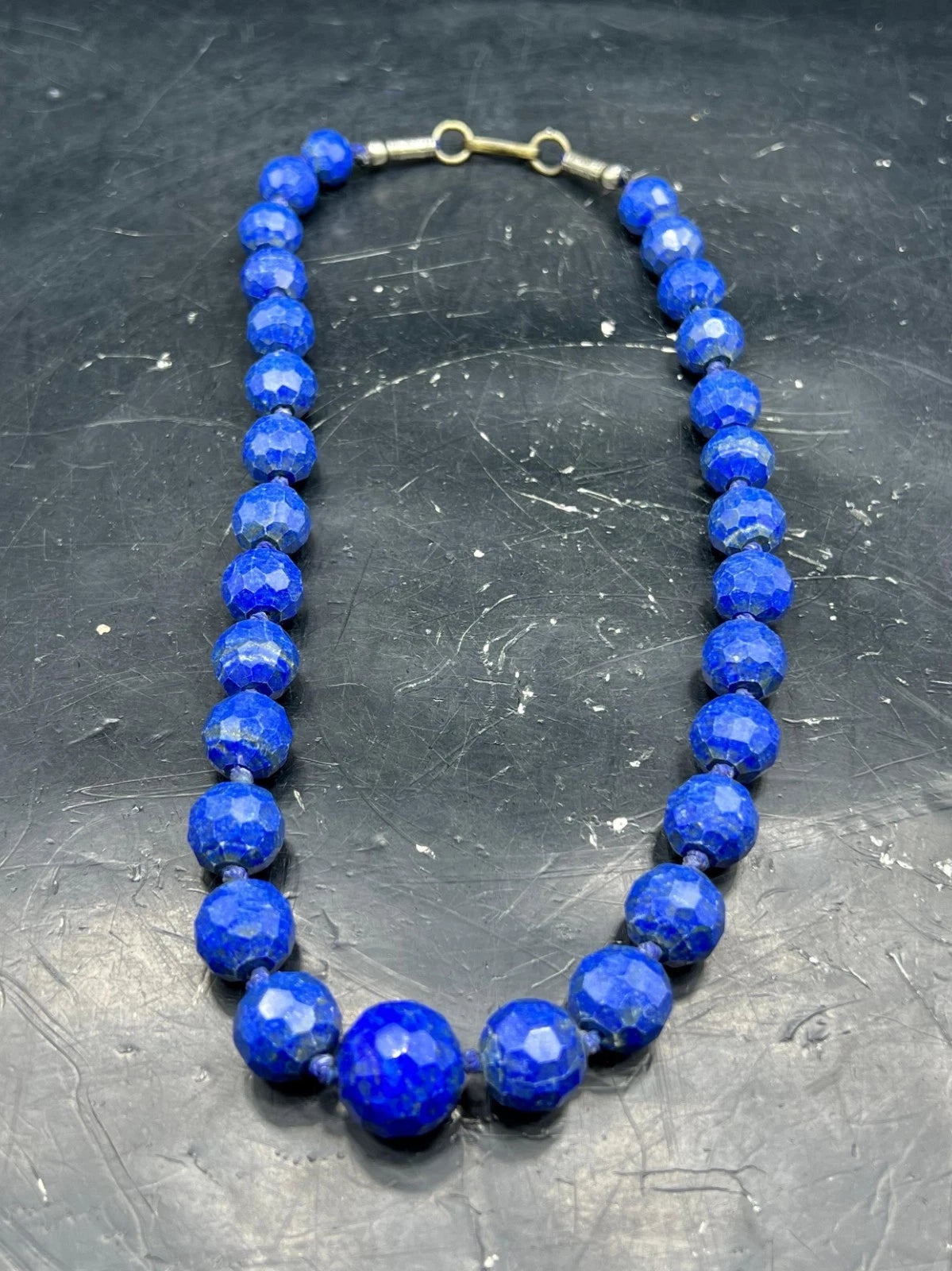 Natural Blue Stone Bead Necklace – Faceted Round Beads Boho Handmade Jewelry