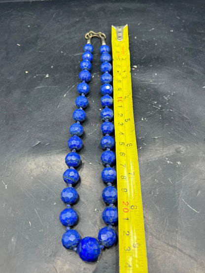 Natural Blue Stone Bead Necklace – Faceted Round Beads Boho Handmade Jewelry