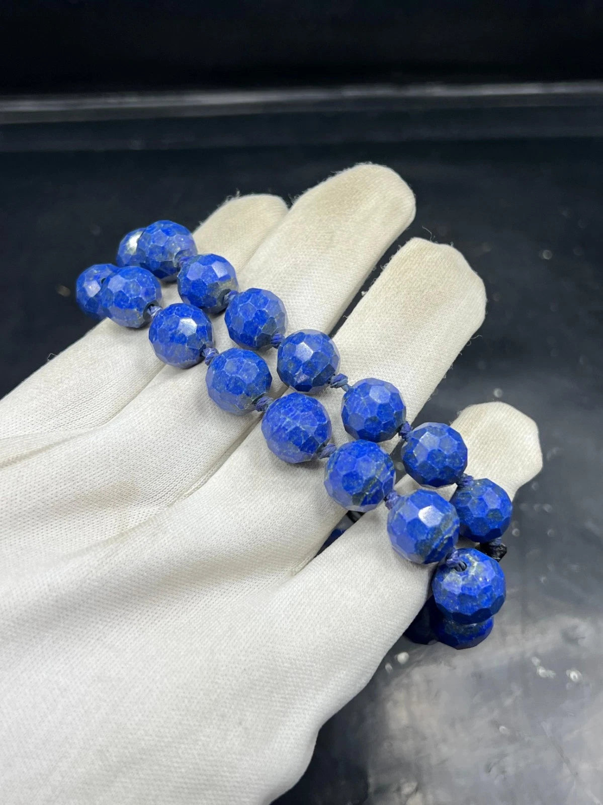 Natural Blue Stone Bead Necklace – Faceted Round Beads Boho Handmade Jewelry
