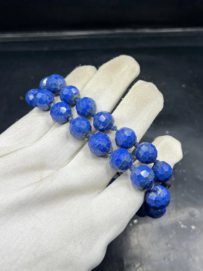 Natural Blue Stone Bead Necklace – Faceted Round Beads Boho Handmade Jewelry