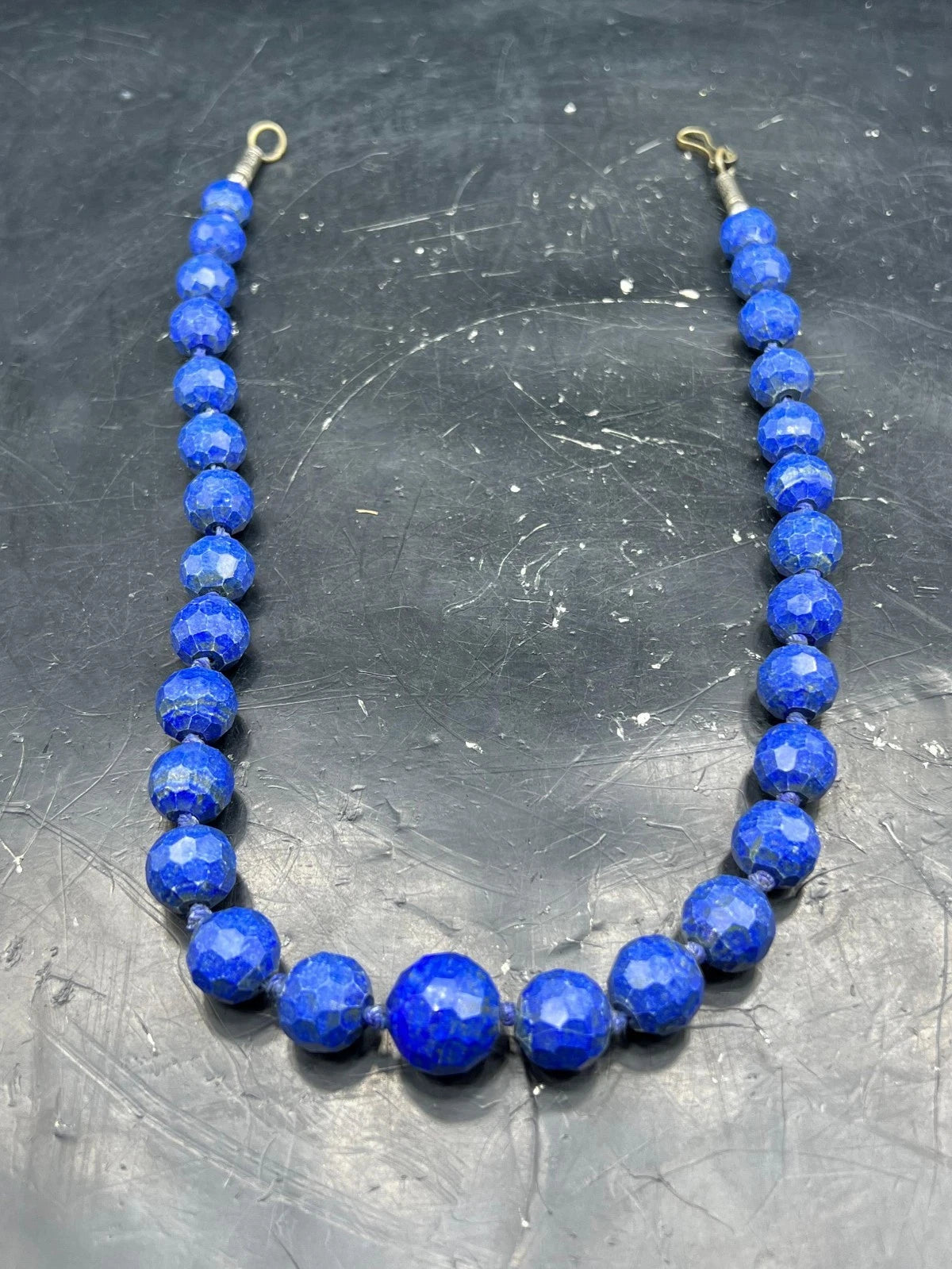 Natural Blue Stone Bead Necklace – Faceted Round Beads Boho Handmade Jewelry