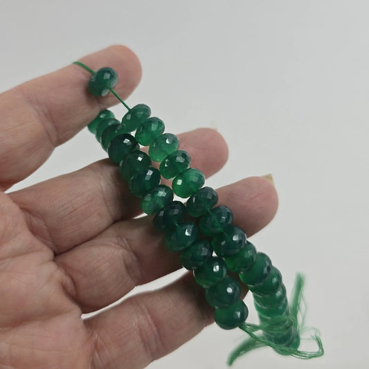 Green Onyx Faceted Rondelle Beads 9x6mm 8 Inch Strand