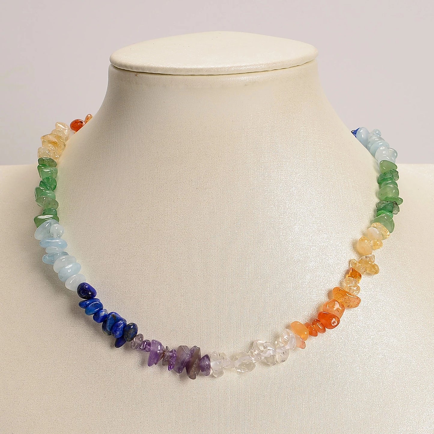 Chakra Rainbow Gemstone Chips Beaded Necklace 5-8mm | 16"-17.5" Adjustable Length