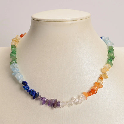 Chakra Rainbow Gemstone Chips Beaded Necklace 5-8mm | 16"-17.5" Adjustable Length