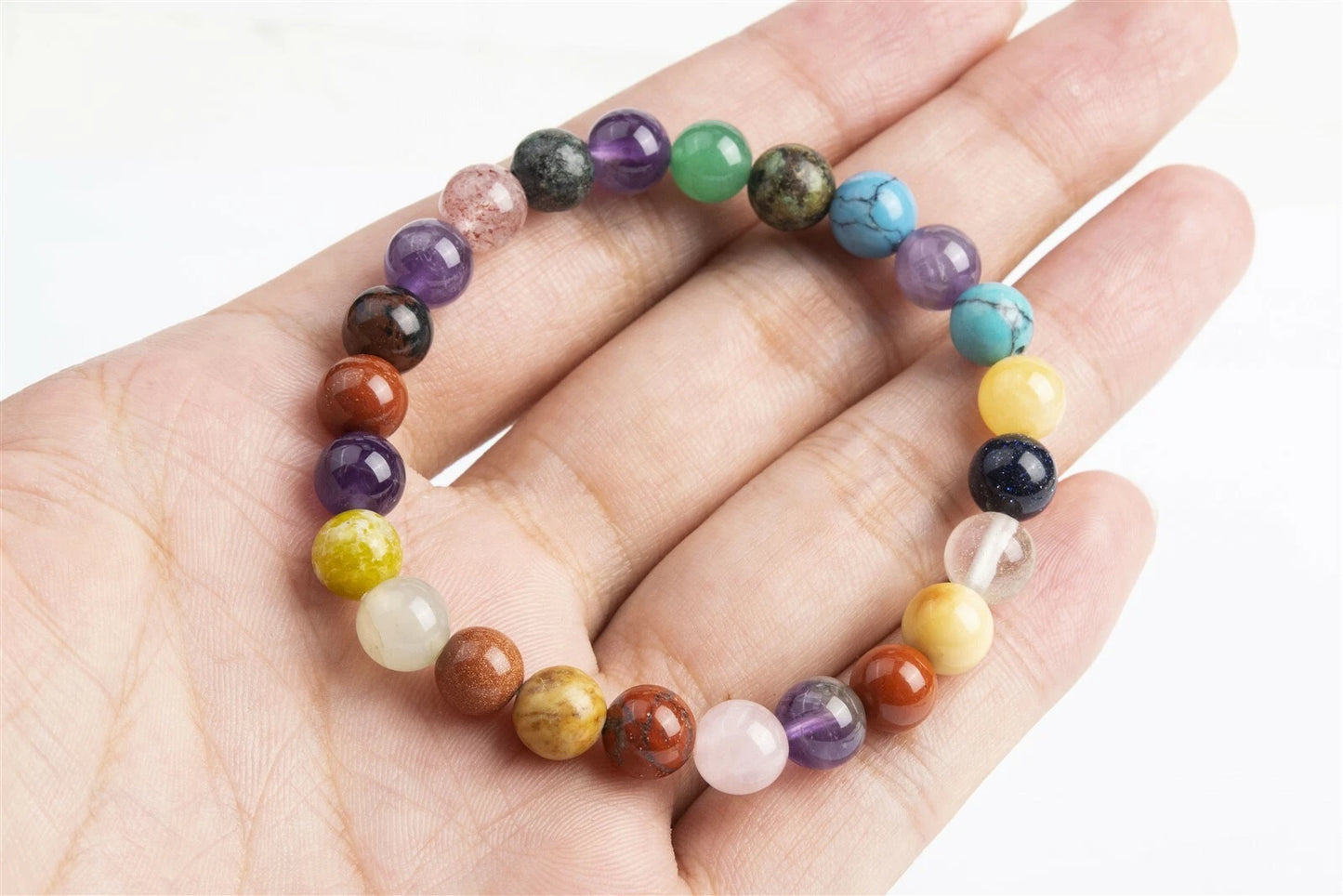 AAA Mixed Natural Stone Bracelet | 7-8mm Round Beads | Unisex Gift Jewelry