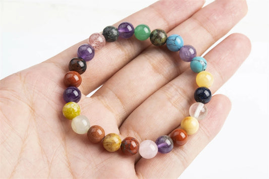 AAA Mixed Natural Stone Bracelet | 7-8mm Round Beads | Unisex Gift Jewelry